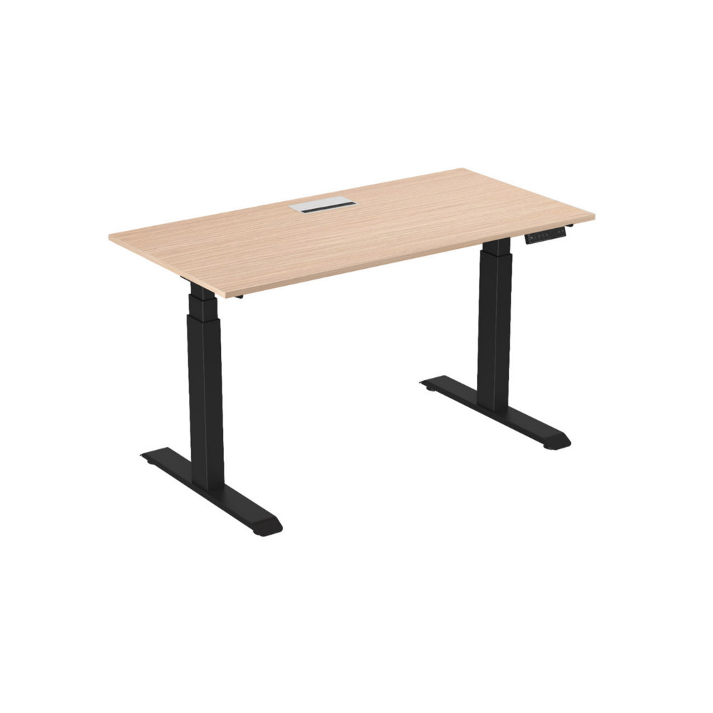 Bureau assis-debout Activ'o - Rglage lectrique en hauteur - L.160 x P.80 cm - Plateau Htre avec top access - Pieds mtal Noir