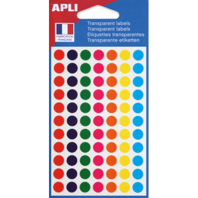 APLI Pastilles adhésives transparentes Ø 8 mm - 112839 - Pochette de 385 - Assorties