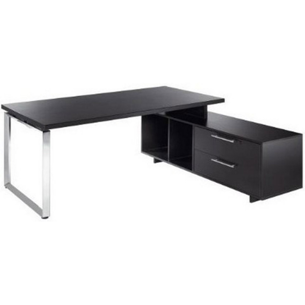 Bureau de direction Flore avec retour suspendu - L.225 x P.170 cm - Plateau Frne noir - Pieds cadres