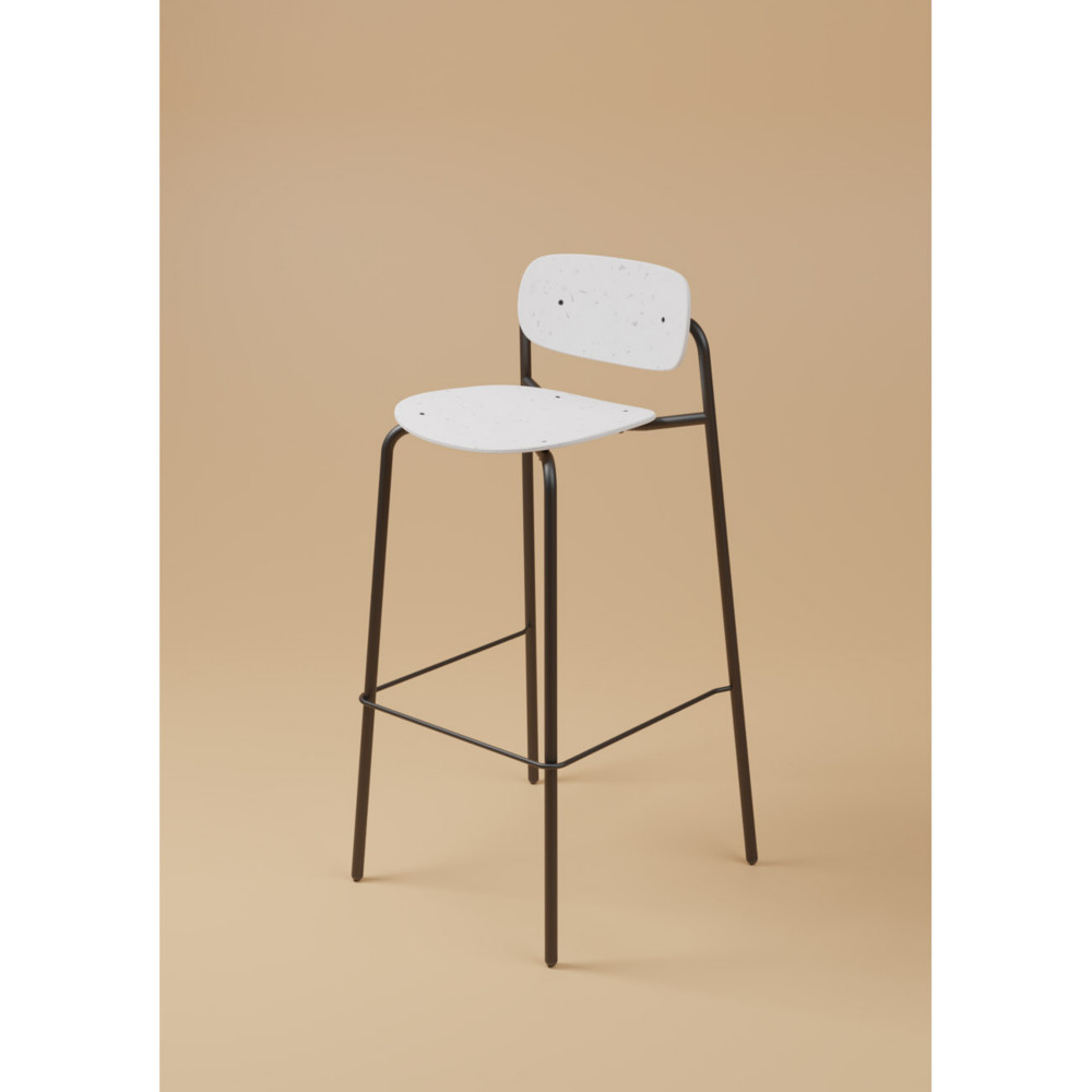 Tabouret haut USO - Assise et dossier incurvs - Pour intrieur et extrieur - Empilable - Blanc - Pieds Noir