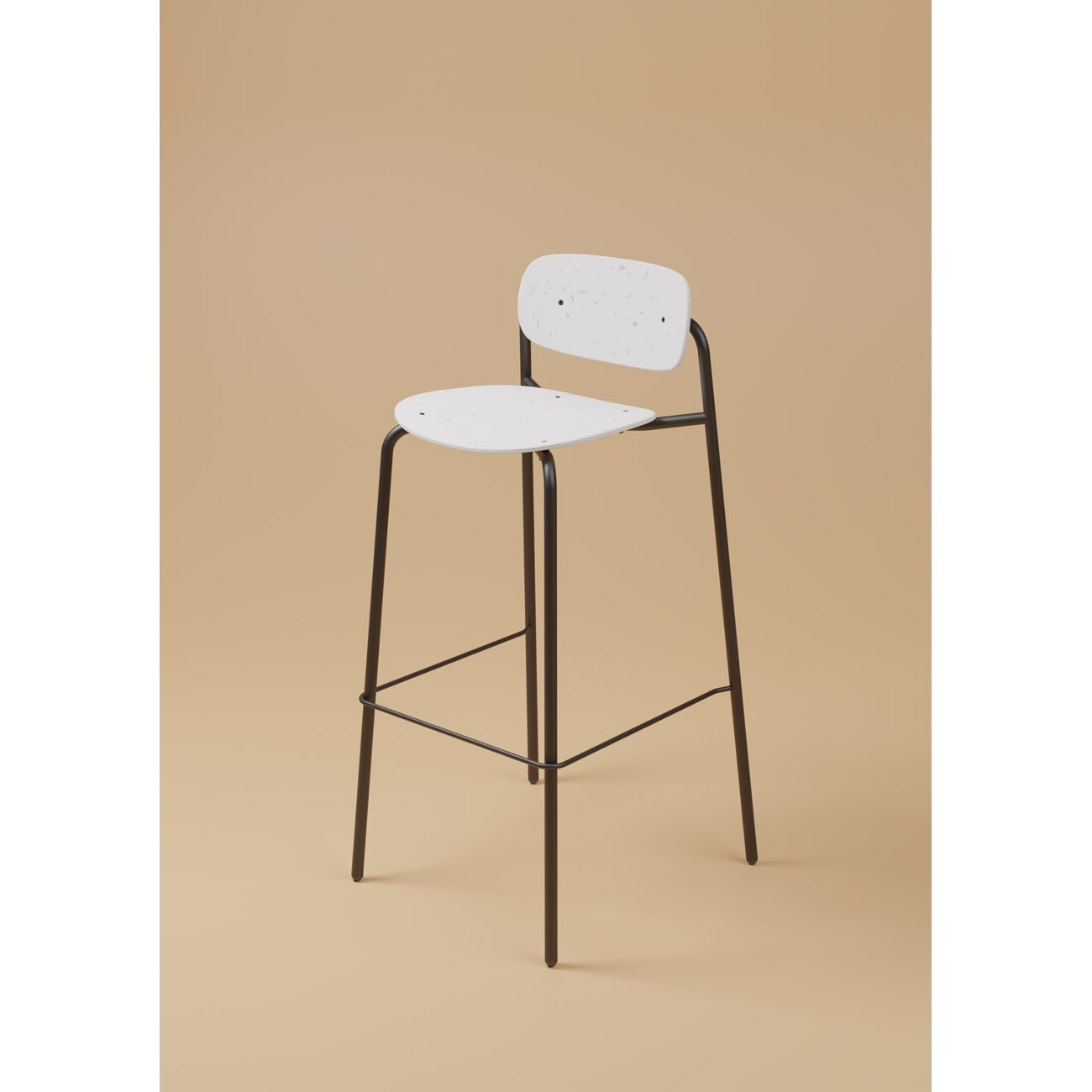 Tabouret haut USO - Assise et dossier incurvés - Pour intérieur et extérieur - Empilable - Blanc - Pieds Noir