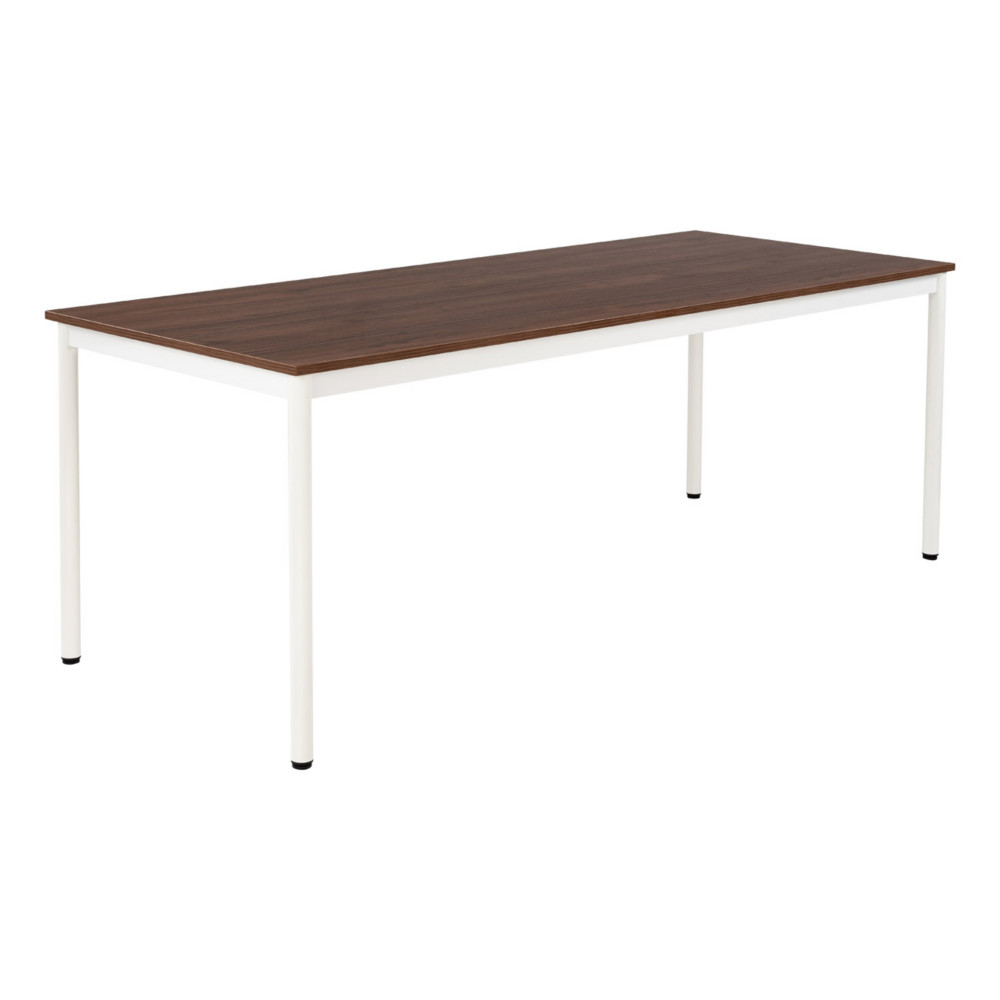 Table de restauration Budget 180 x 80 cm - Plateau Noyer - Pieds mtal Blanc