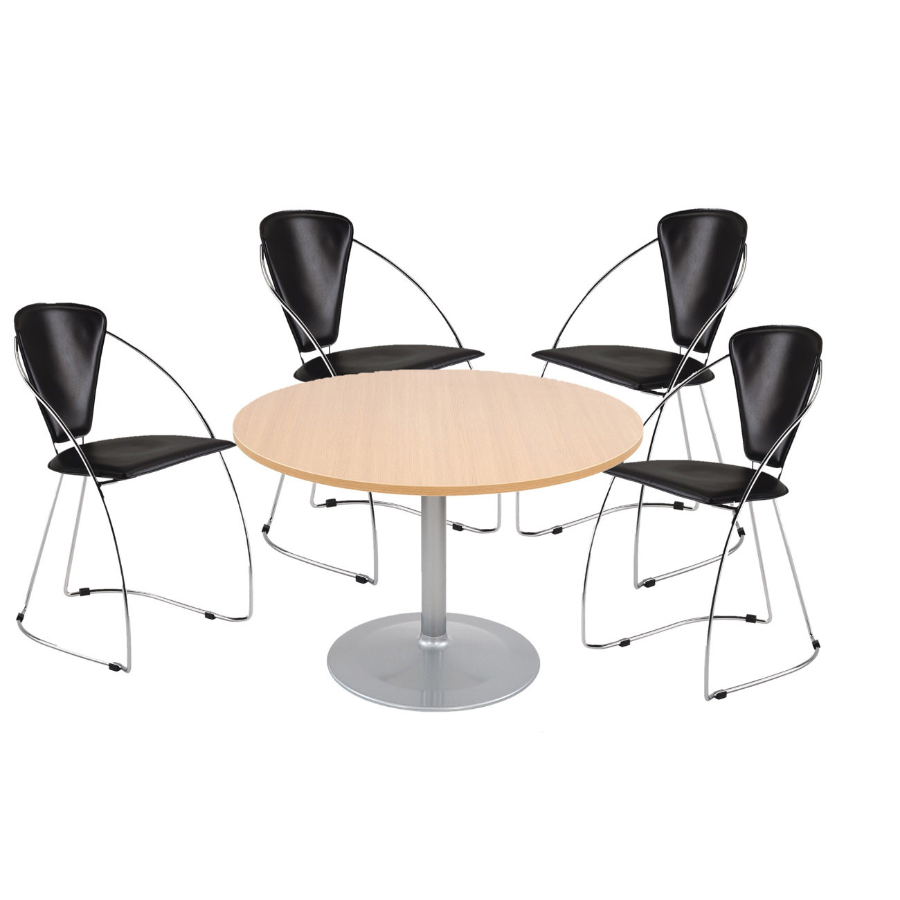 Pack : Table de réunion ronde 120cm PURE - Chêne pieds Aluminium + 4 fauteuils Laura