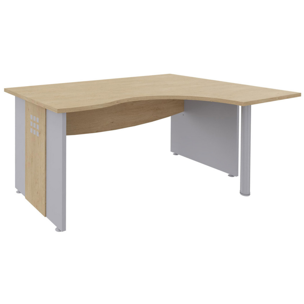 Bureau d'angle compact retour  droite Axiome - L.160 x P.120 cm - Plateau Chne - Pieds panneaux Aluminium