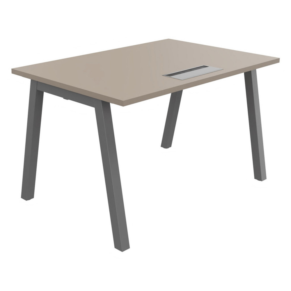 Bureau droit Burocolor A avec trappe d'accs - L.120 x P.80 cm - Plateau Argile - Pieds  Aluminium