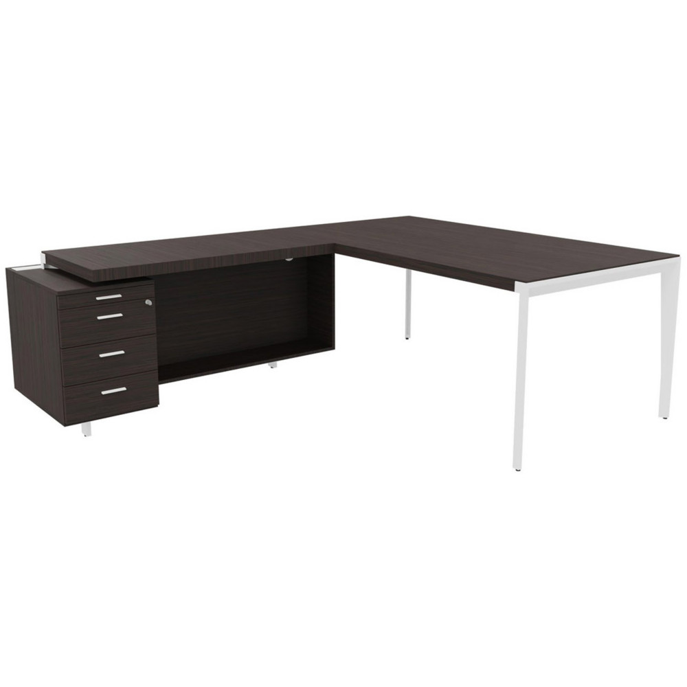 Bureau d'angle direction Arold 212 x 234 avec retour caisson porteur  gauche Placage bois bne - Pitement mtal blanc