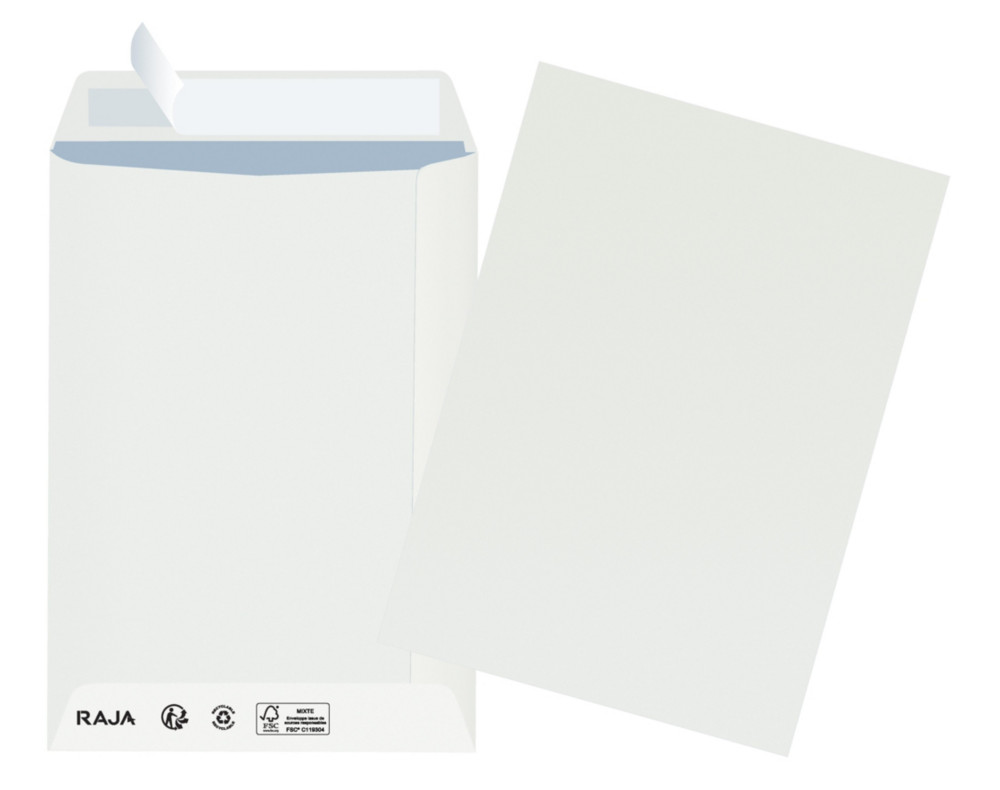 RAJA Pochette blanche recycle C5 162 x 229 mm 90g sans fentre - autocollante bande protectrice - Lot de 500