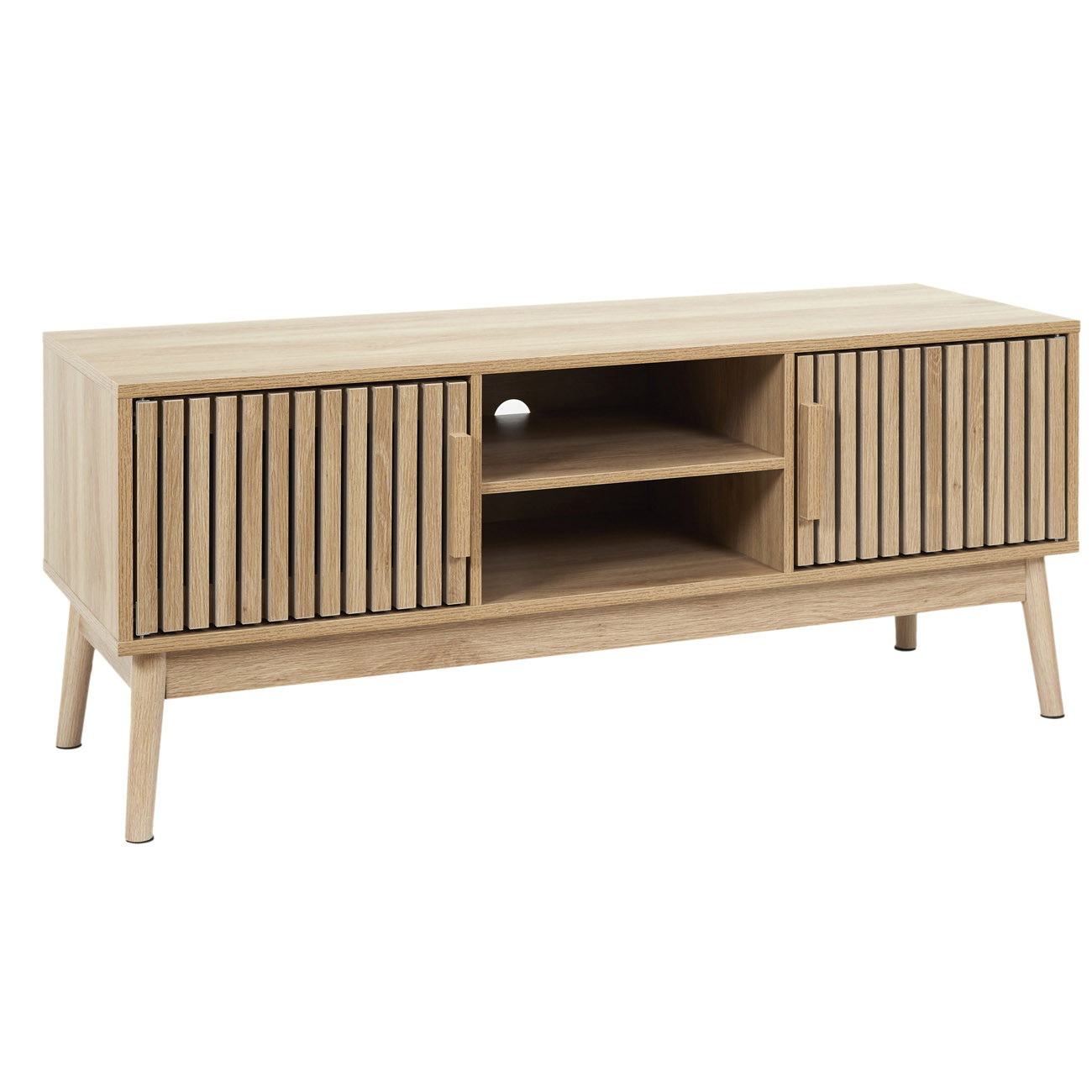 Meuble TV Klaus - 2 niches ouvertes + 2 portes - L. 117 x P. 40 x H. 48 cm - Bois