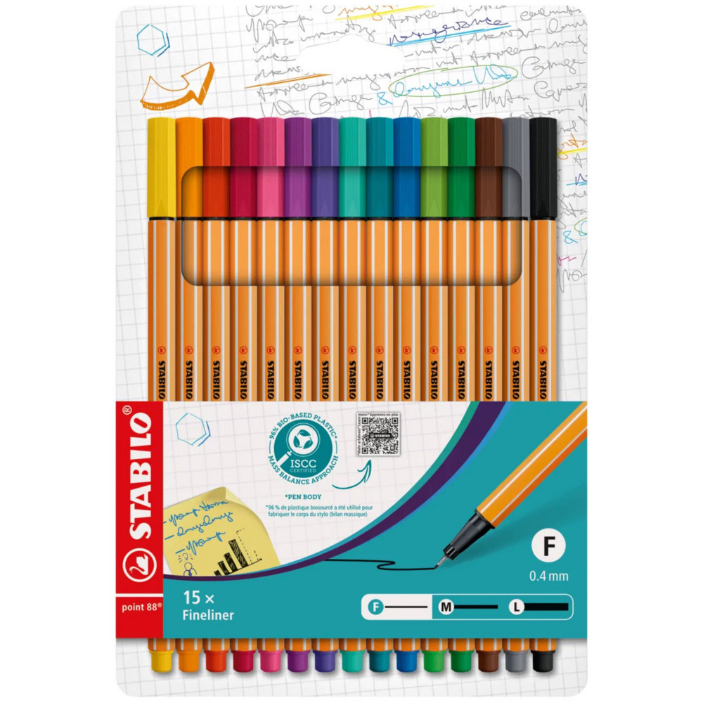STABILO Point88 Stylo-feutre pointe fine - Pochette de 15 - Couleurs assorties