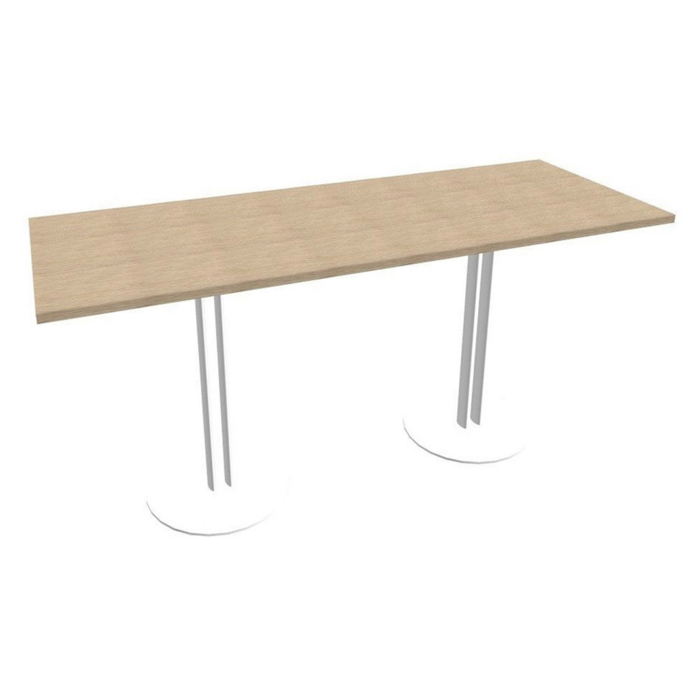 Table Roxane L.140 x P.60 x H.74 cm - Plateau Chne - 2 pieds tube Blanc