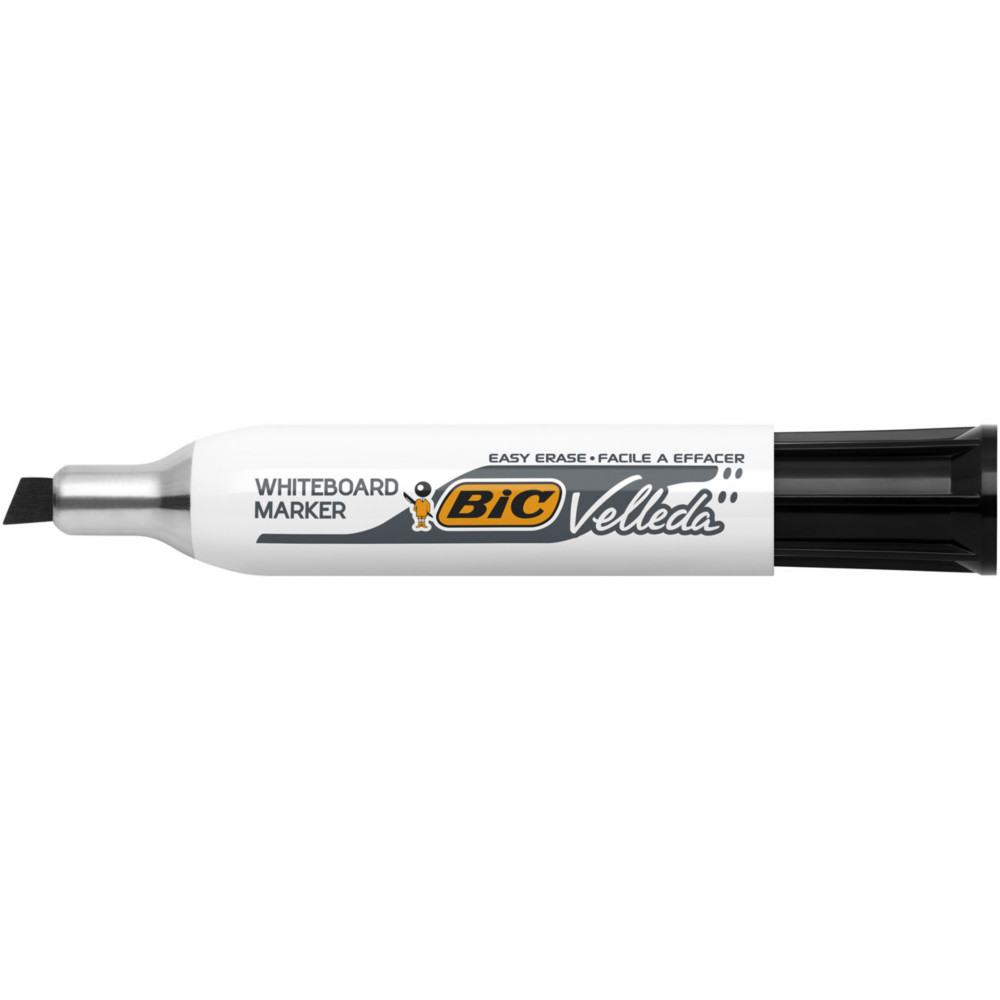 BIC Velleda 1781 Feutres pour Tableau Blanc Effaables  Sec Pointe Biseaute Large 3 - 4,6 mm - Marqueur Noir