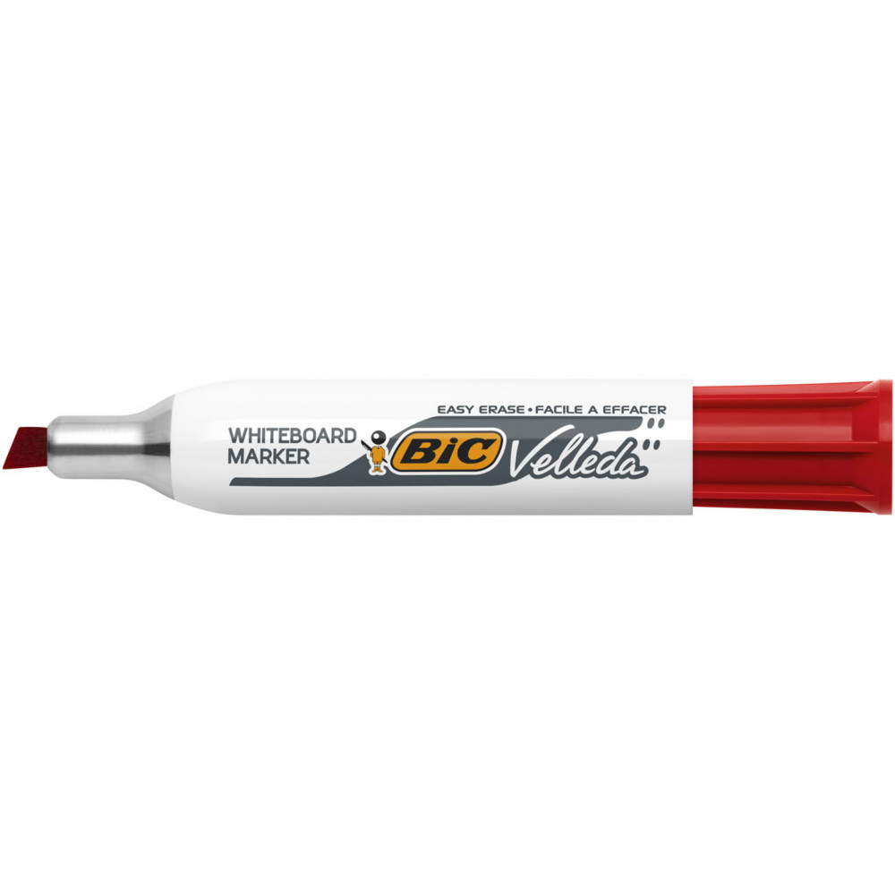 BIC Velleda 1781 Feutres pour Tableau Blanc Effaables  Sec Pointe Biseaute Large 3 - 4,6 mm - Marqueur rouge