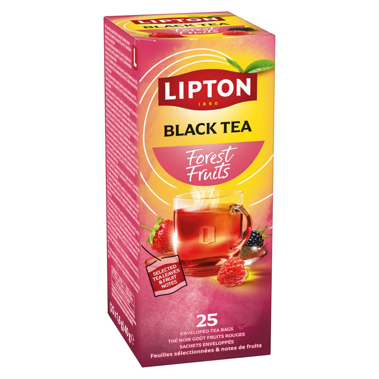Lipton Thé noir aux fruits des bois 25 sachets 50g - Infusion saveur intense, arômes naturels, boisson chaude réconfortante, qualité premium