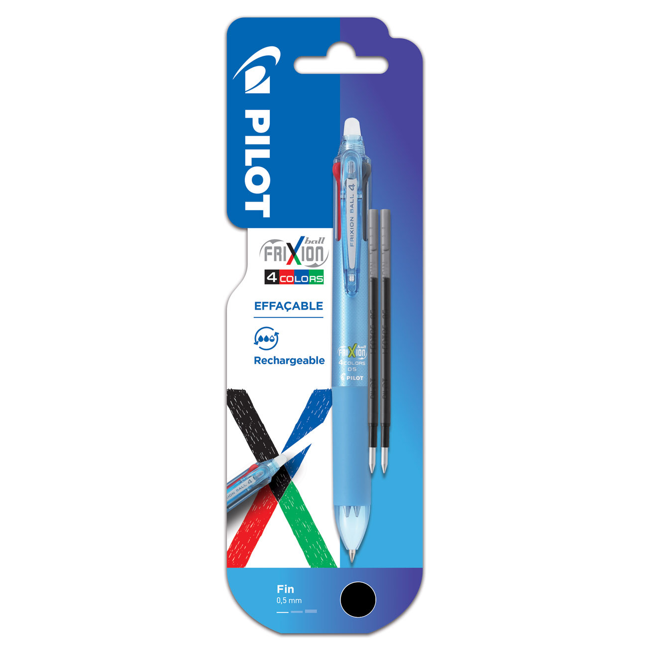 Pilot Recharge pour stylo 4 couleurs roller encre gel effaçable FriXion Ball Pointe fine Pochette de 2