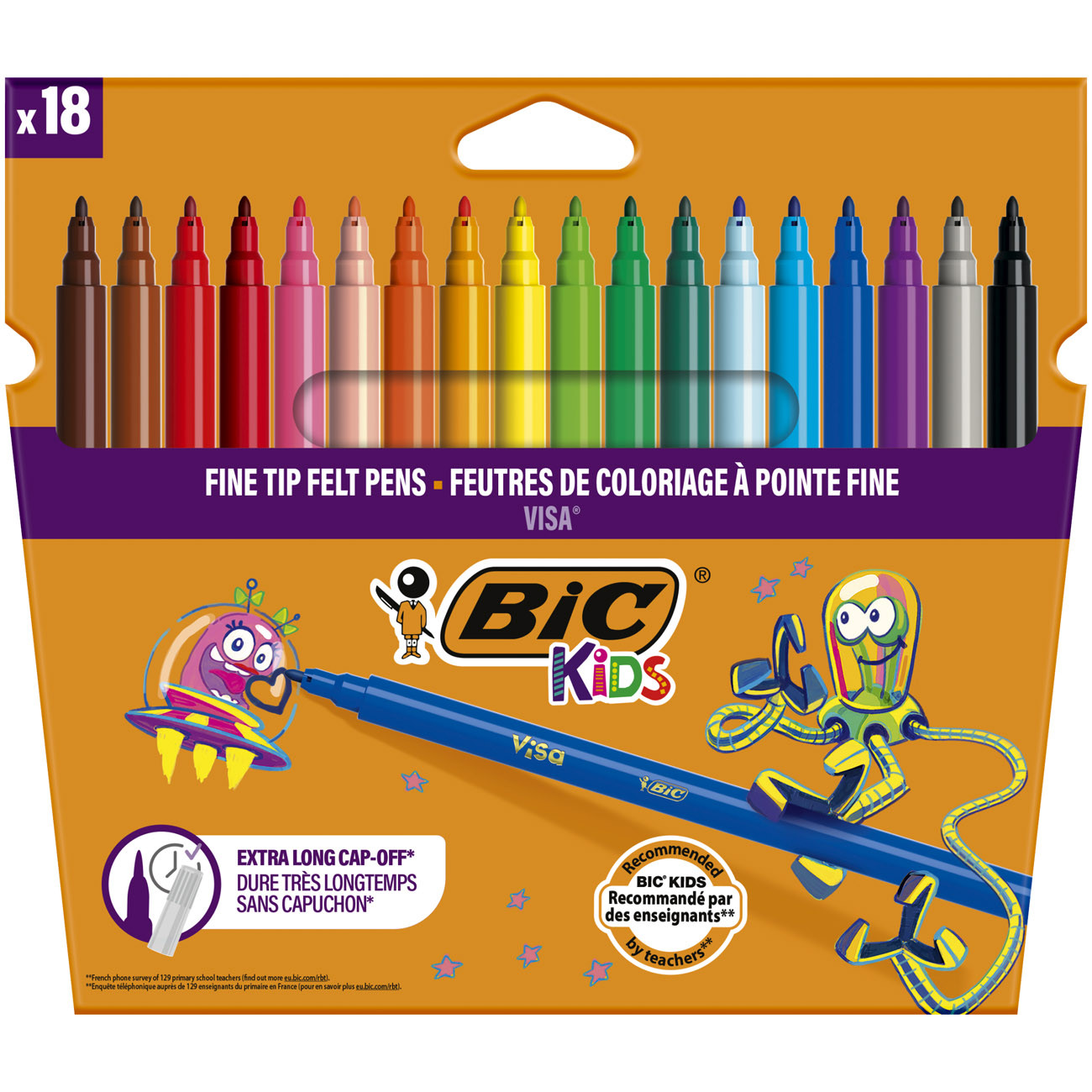 BIC Kids Visa Feutres de coloriage pointe fine Pochette de 18 couleurs assorties