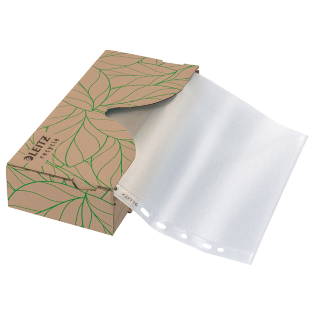 Leitz Pochettes perfores transparentes recycles A4 avec distributeur - polypropylne grain 7/100e - Bote de 40