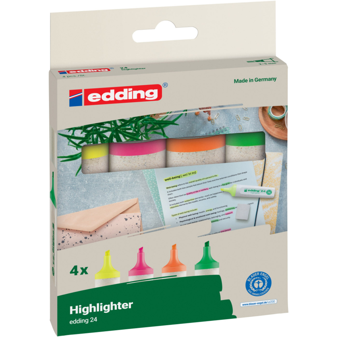 Edding 24 Ecoline Surligneur pointe biseautée 2 5 mm pochette de 4 assortis