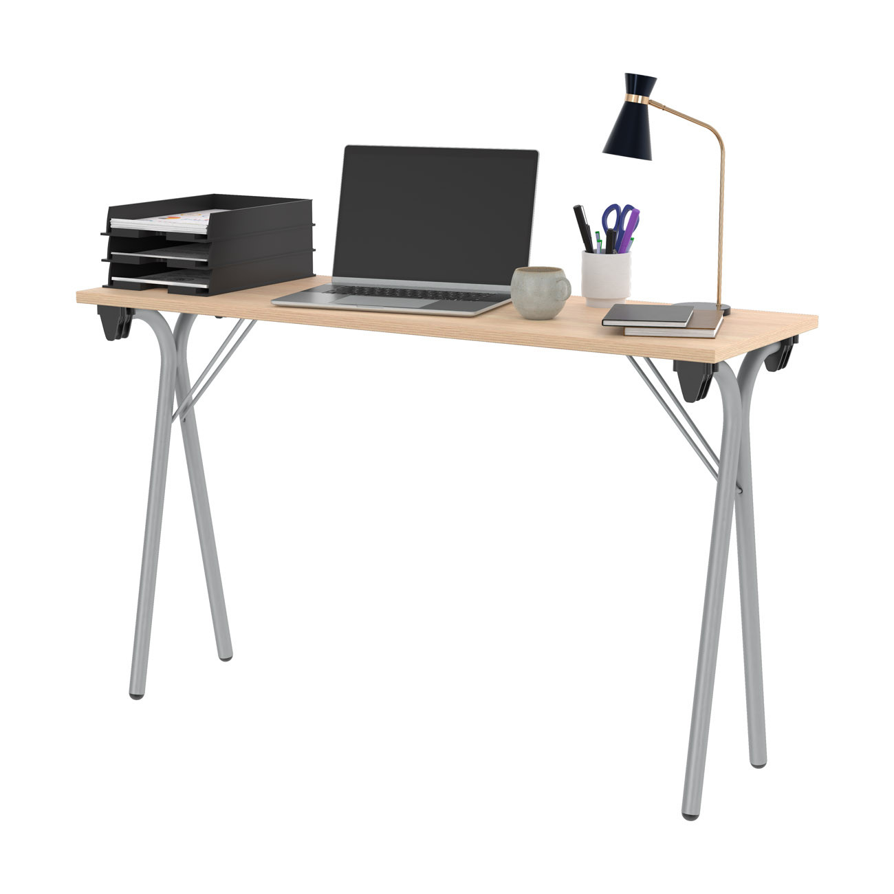 Table pliante Séminaire 2 places - Chêne/Aluminium