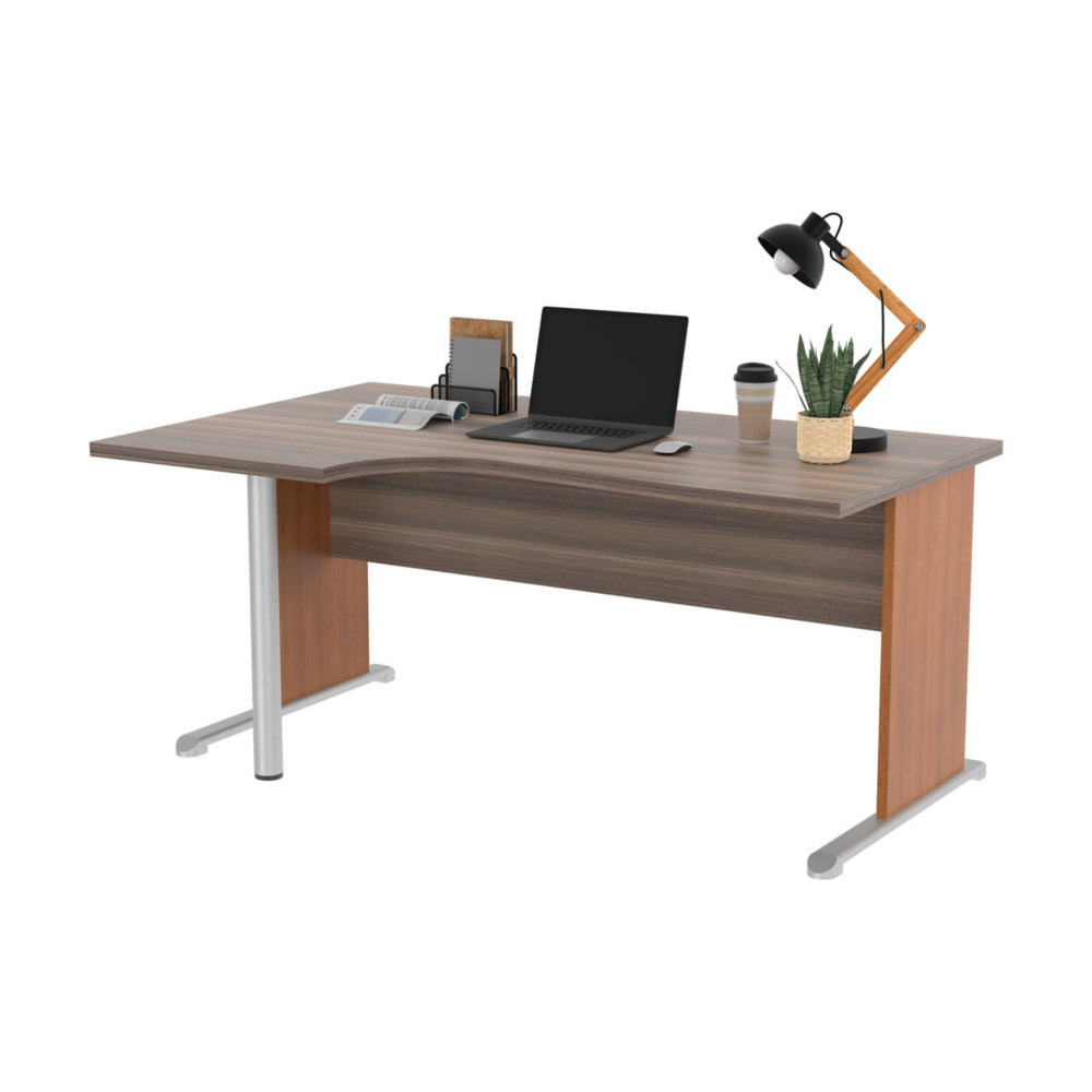 Bureau d'angle compact retour  gauche Pronto Bois - L.160 x P.100 cm - Plateau Cendre - Pieds L Aulne