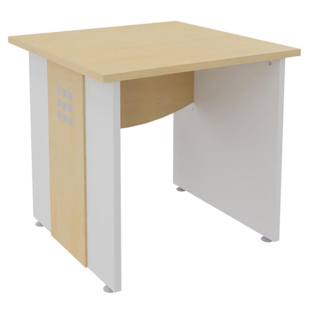 Bureau droit Axiome - L.80 x P.80 cm - Plateau Htre - Pieds panneaux Blanc/Htre