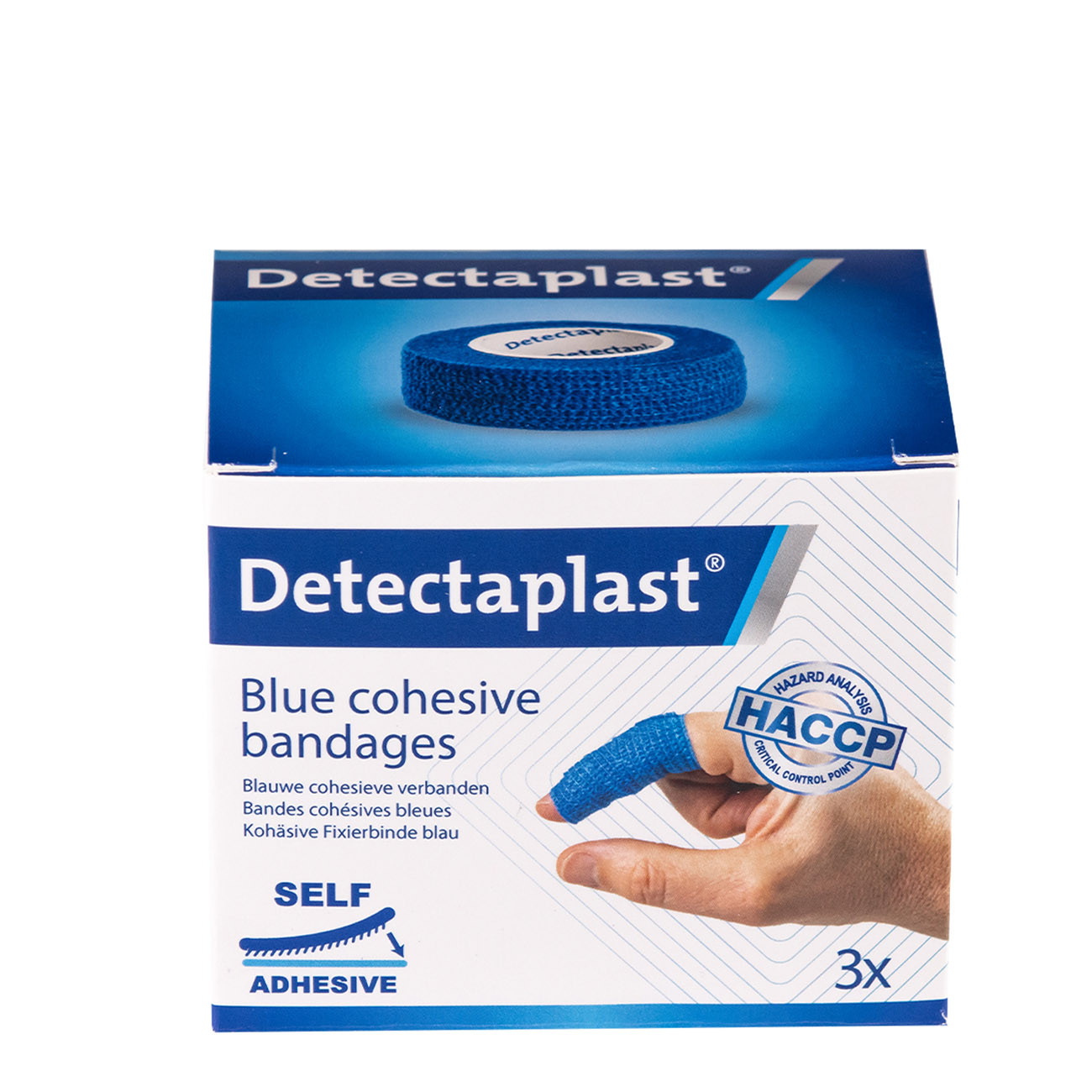 Detectaplast Bande de maintien détectable bleu extensible non adhésive pour fixation de pansements et compresses - HACCP - l. 2,5 cm x L. 4,5 m - 3 pièces