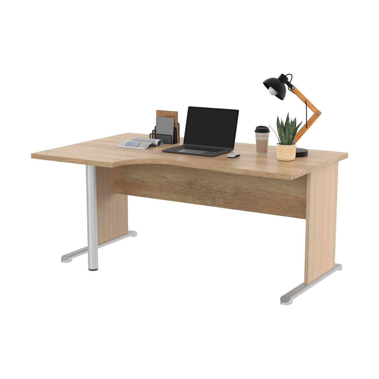 Bureau d'angle compact retour à gauche Pronto Bois - L.160 x P.100 cm - Plateau Chêne - Pieds L Chêne