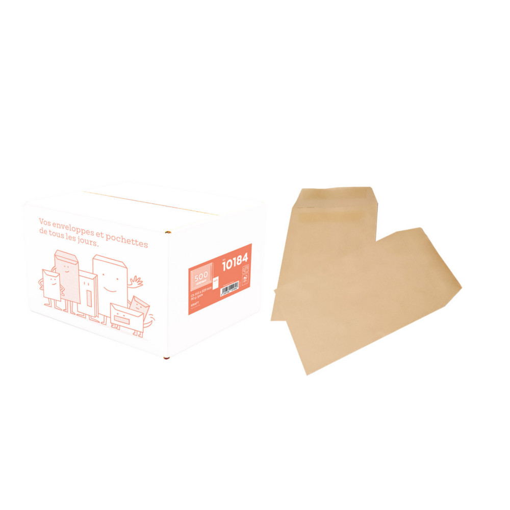 Pochette kraft brun PEFC C5 - 162 x 229 mm 90g sans fentre - Autocollante - Lot de 500