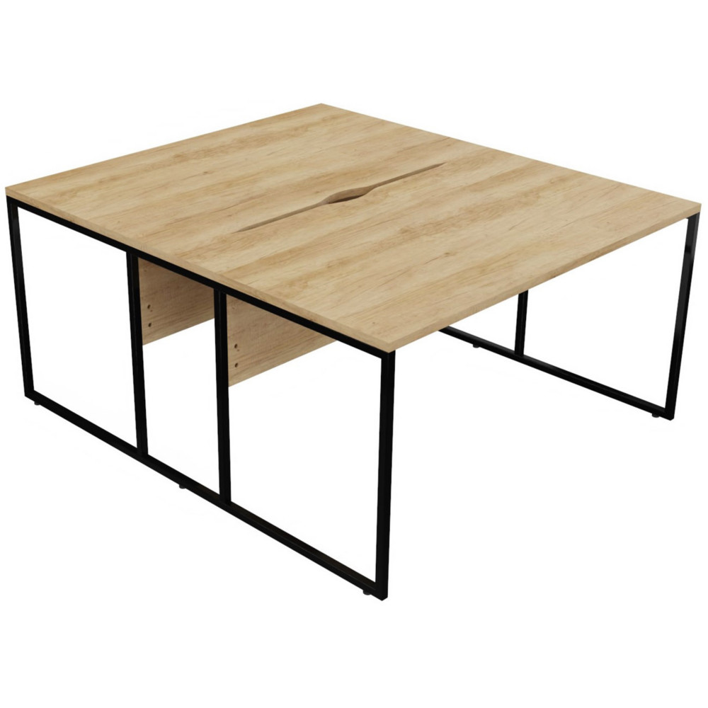 Bureau partag 2 postes Skyline - L.140 x P.160 cm - Plateau Chne Nebraska - Pieds Noir
