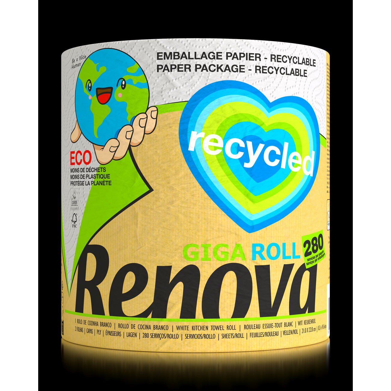 Renova Papier d'essuyage usage Gigaroll double épaisseur recyclé 280 feuilles
