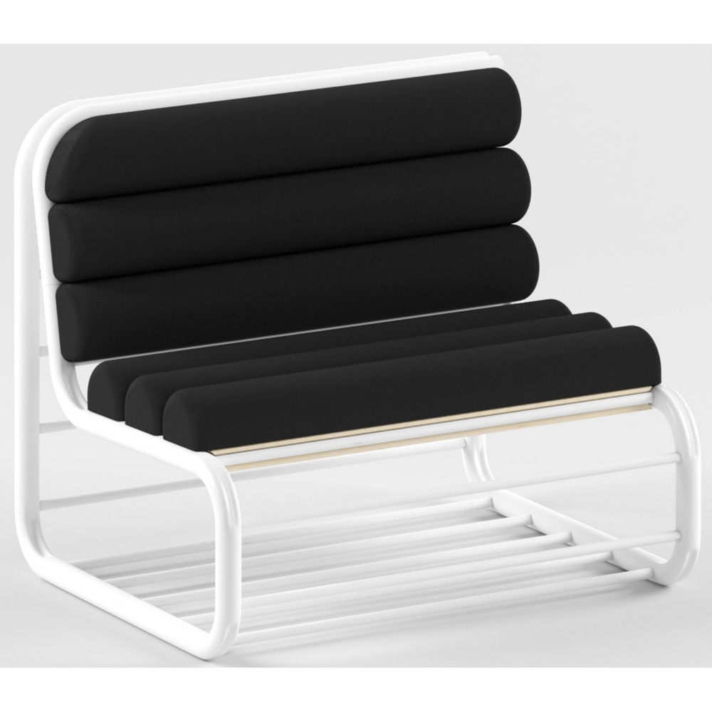 Banc d'intrieur Haven L.85 cm - Assise bois avec coussin noir et structure blanche