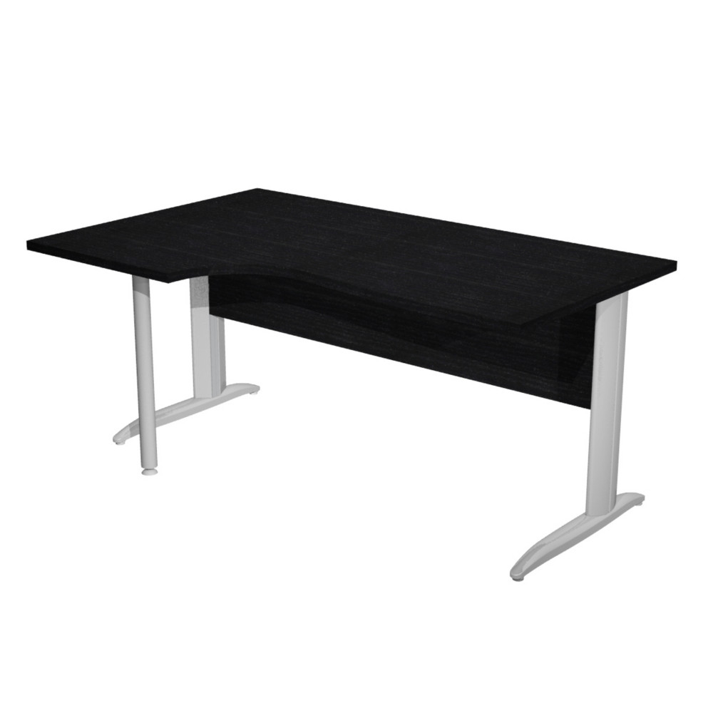 Bureau d'angle compact retour  gauche Pronto Mtal - L.160 x P.100 cm - Plateau Noir - Pieds L Chrome