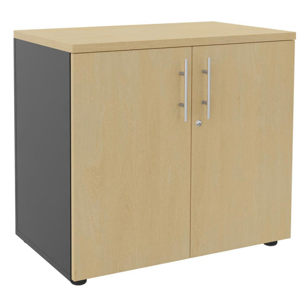 Meuble bas Axiome - L.80 x H.72 cm - 2 portes - Corps Anthracite - Portes Htre