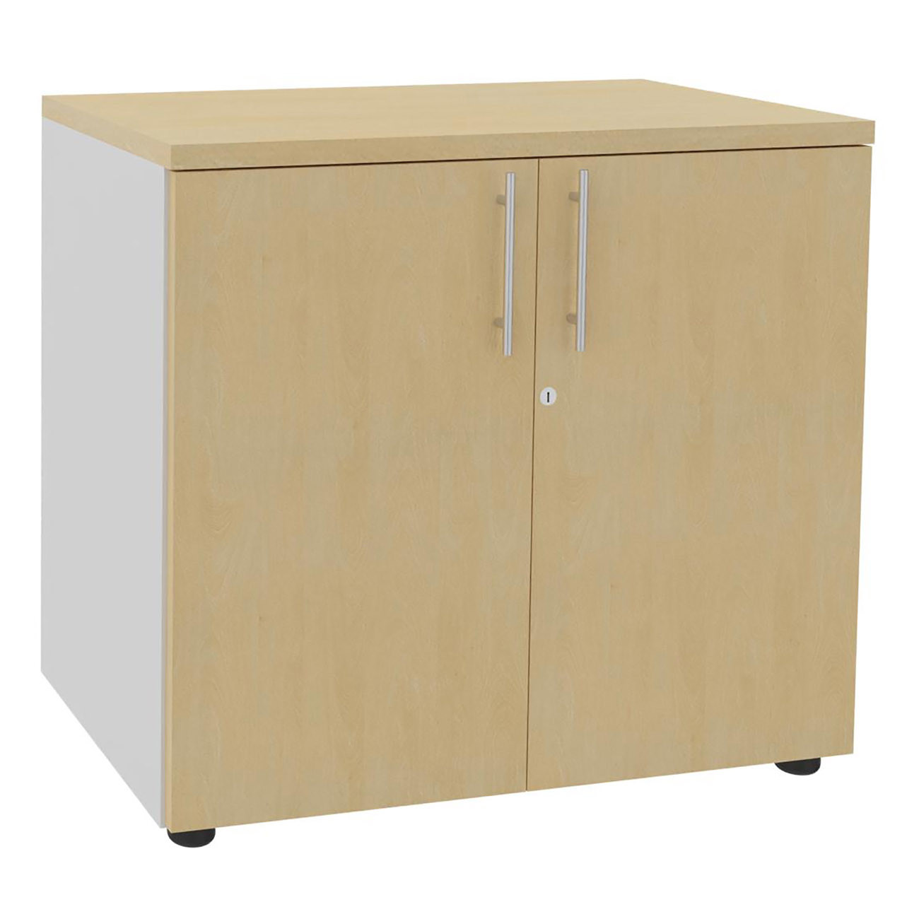 Meuble bas Axiome - L.80 x H.72 cm - 2 portes - Corps Blanc - Portes Hêtre