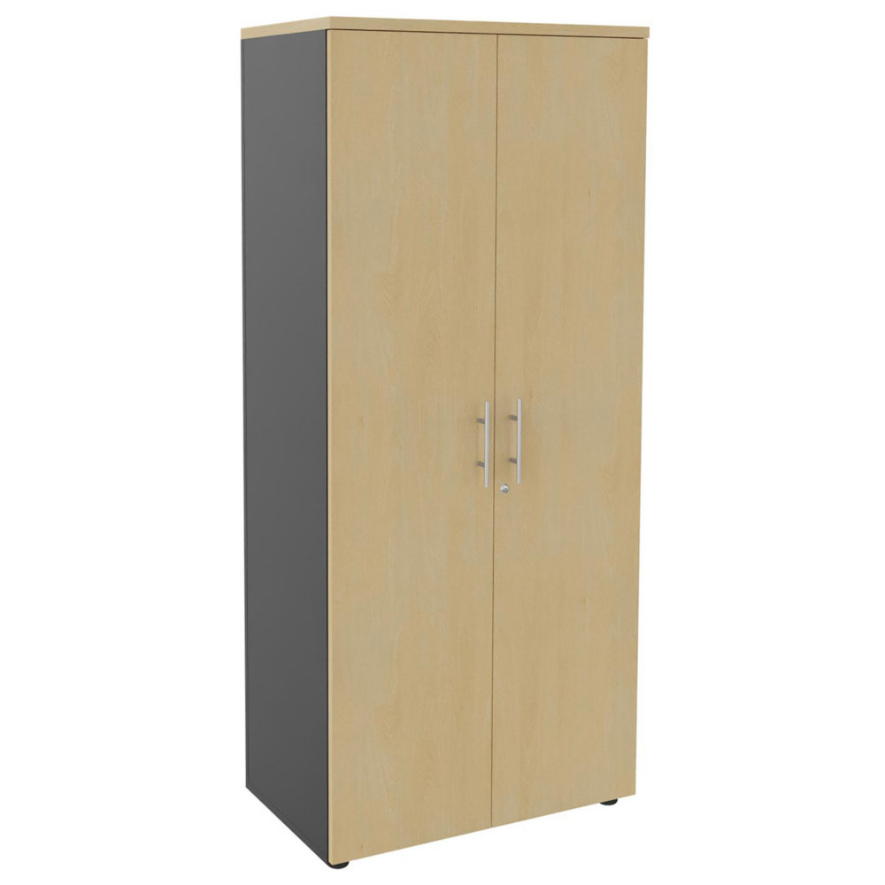 Meuble haut Axiome - L.80 x H.180 cm - 2 portes hautes - Corps Anthracite - Portes Htre