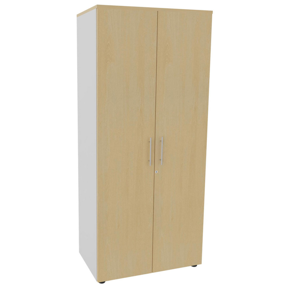 Meuble Haut Activity portes hautes - H.180 x L.80 x P.45 cm - Corps Blanc - Portes Htre