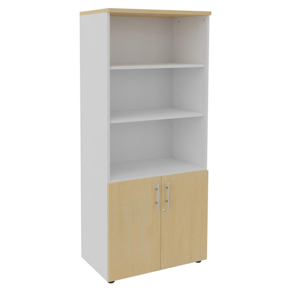 Meuble haut Axiome - L.80 x H.180 cm - 2 portes basses - Corps Blanc - Portes Htre