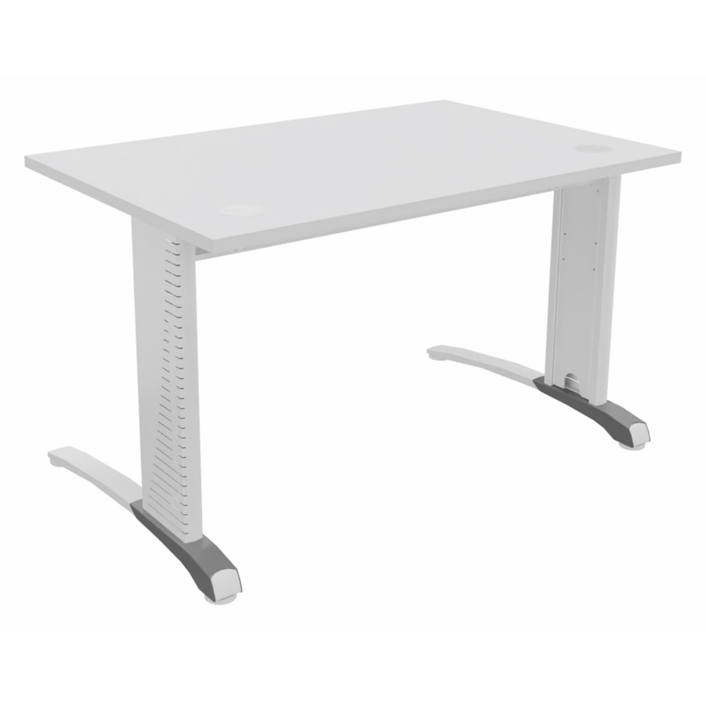 Bureau droit Biospace - L.120 x P.80 cm - Plateau Blanc - Pieds Blanc - Embases Aluminium