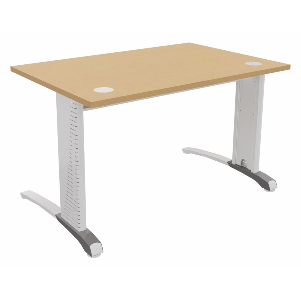 Bureau droit Biospace - L.120 x P.80 cm - Plateau Htre - Pieds Blanc - Embases Aluminium