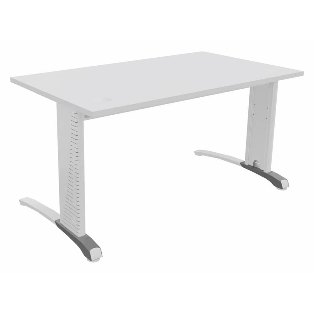 Bureau droit Biospace - L.140 x P.80 cm - Plateau Blanc - Pieds Blanc - Embases Aluminium