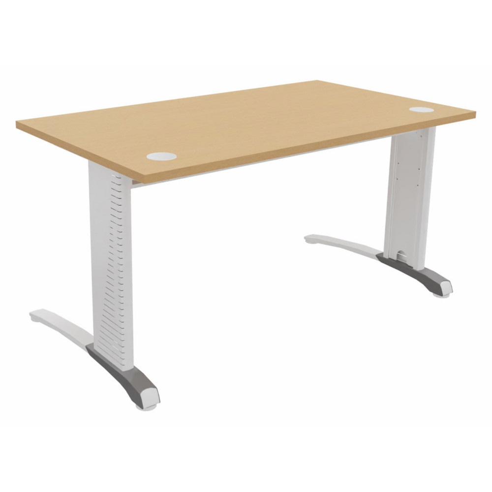 Bureau droit Biospace - L.140 x P.80 cm - Plateau Htre - Pieds Blanc - Embases Aluminium