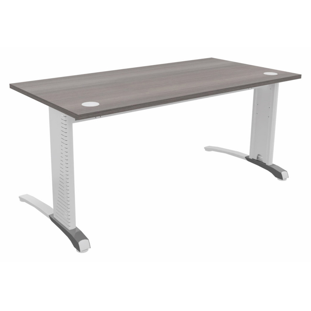 Bureau droit Biospace - L.160 x P.80 cm - Plateau Cdre - Pieds Blanc - Embases Aluminium