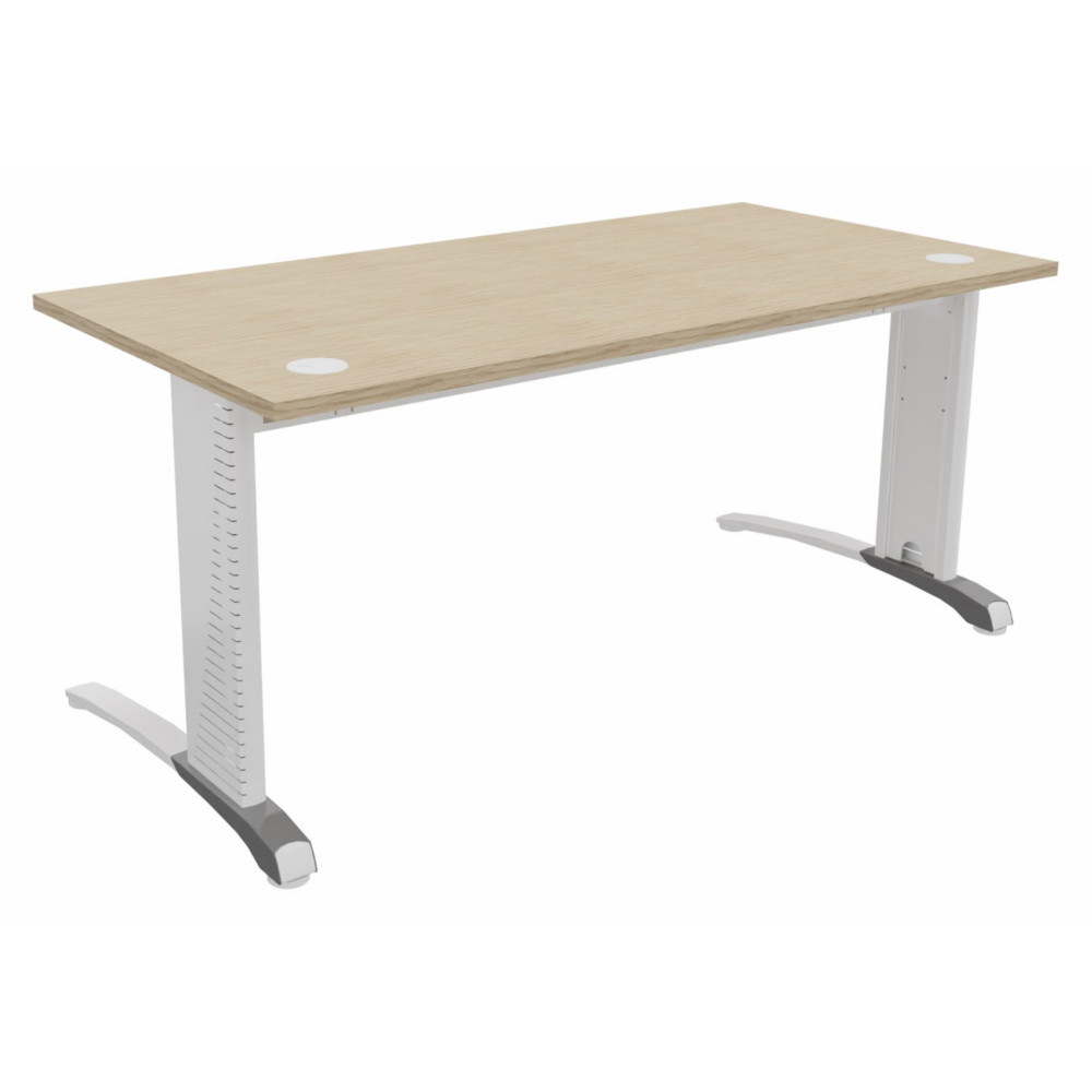 Bureau droit Biospace - L.160 x P.80 cm - Plateau Chne - Pieds Blanc - Embases Aluminium