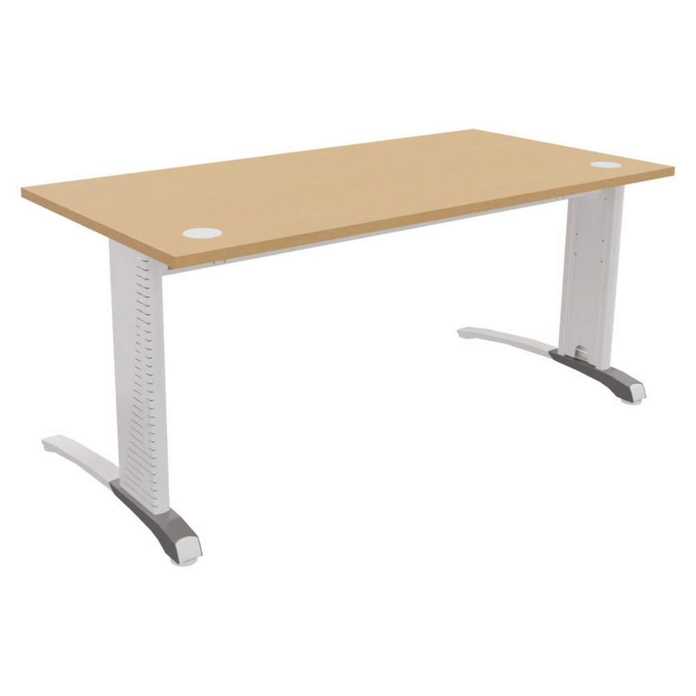 Bureau droit Biospace - L.160 x P.80 cm - Plateau Htre - Pieds Blanc - Embases Aluminium