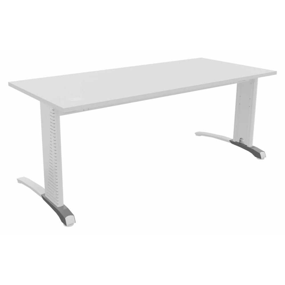 Bureau droit Biospace - L.180 x P.80 cm - Plateau Blanc - Pieds Blanc - Embases Aluminium