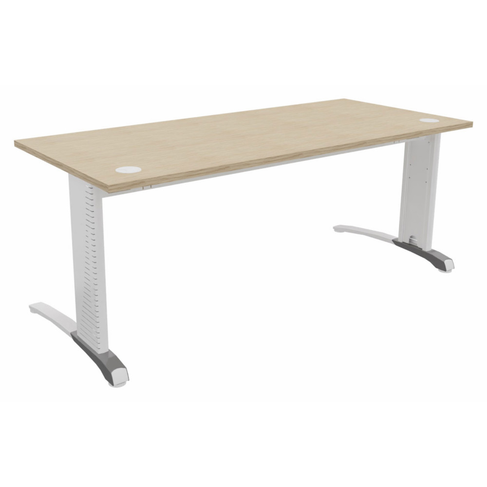 Bureau droit Biospace - L.180 x P.80 cm - Plateau Chne - Pieds Blanc - Embases Aluminium