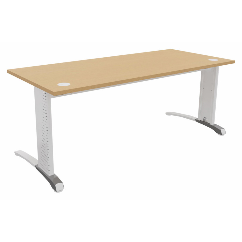 Bureau droit Biospace - L.180 x P.80 cm - Plateau Htre - Pieds Blanc - Embases Aluminium
