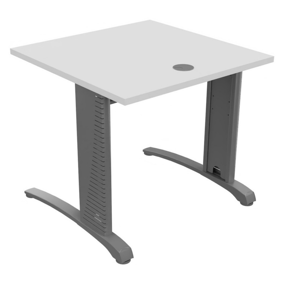 Bureau droit Biospace - L.80 x P.80 cm - Plateau Blanc - Pieds Aluminium - Embases Aluminium