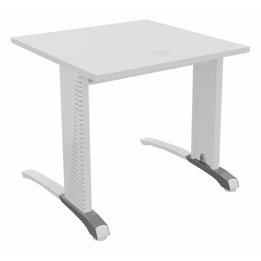 Bureau droit Biospace - L.80 x P.80 cm - Plateau Blanc - Pieds Blanc - Embases Aluminium