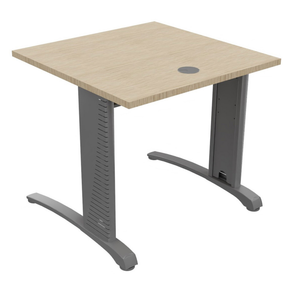 Bureau droit Biospace - L.80 x P.80 cm - Plateau Chne - Pieds Aluminium - Embases Aluminium