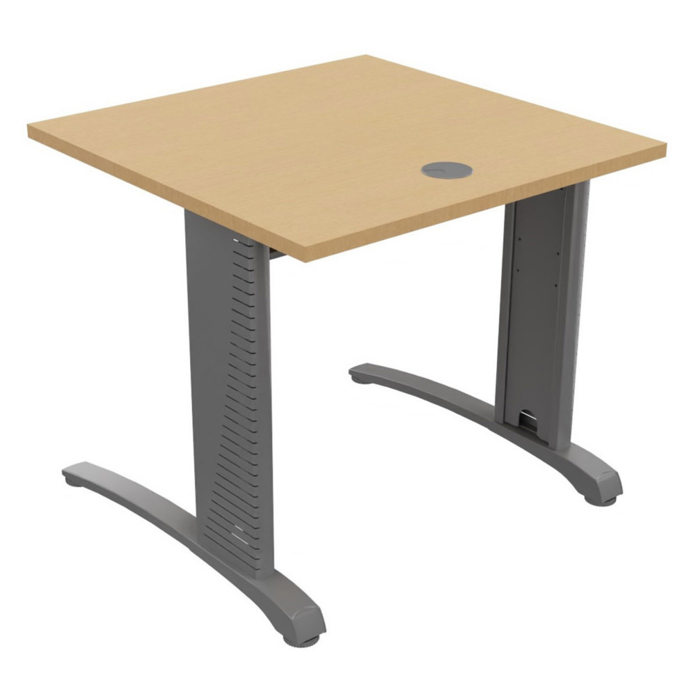 Bureau droit Biospace - L.80 x P.80 cm - Plateau Htre - Pieds Aluminium - Embases Aluminium